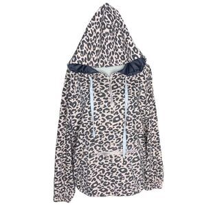 Mainstrip Wm’s Sz Sm Cream Cheetah Half Zip Kangaroo Pocket Hoodie Sweatshirt